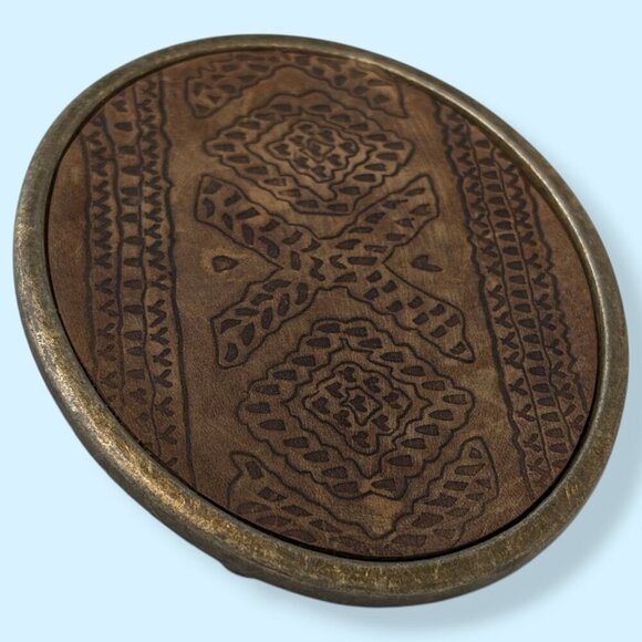 Vintage Artisan Leather & Brass Belt Buckle - Picture 3 of 6